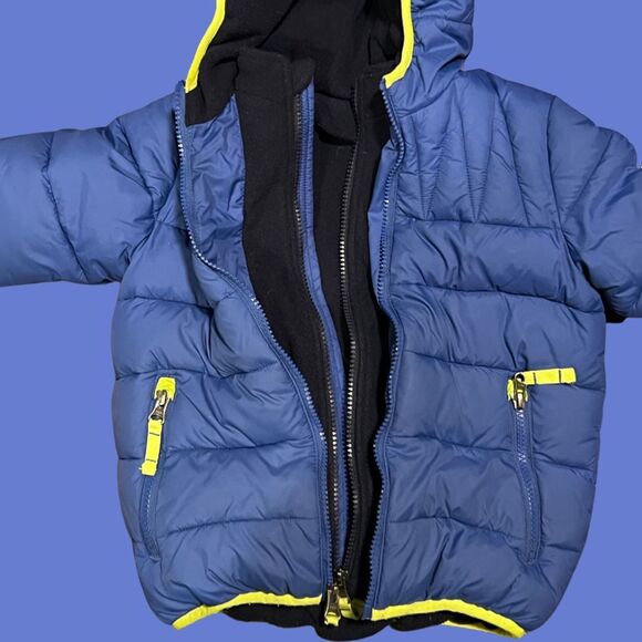 Snozu Puffer Jacket Double Zip Blue/Black Fleece Size 4T - Picture 3 of 5